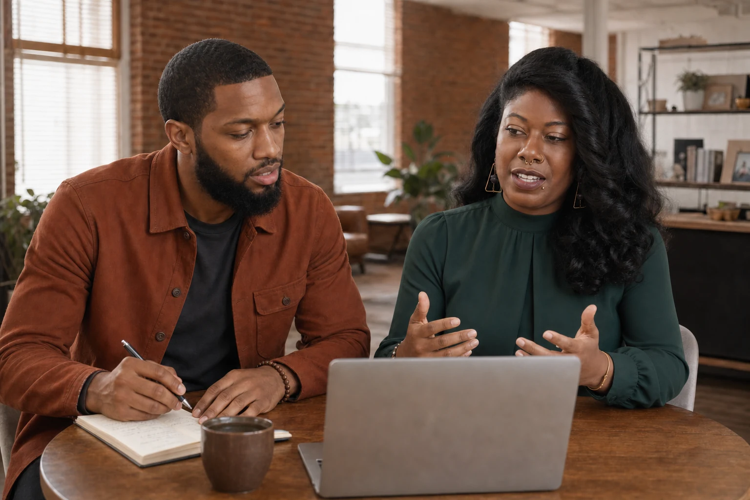 Dante Bland developing brand messaging with Racquel Washington