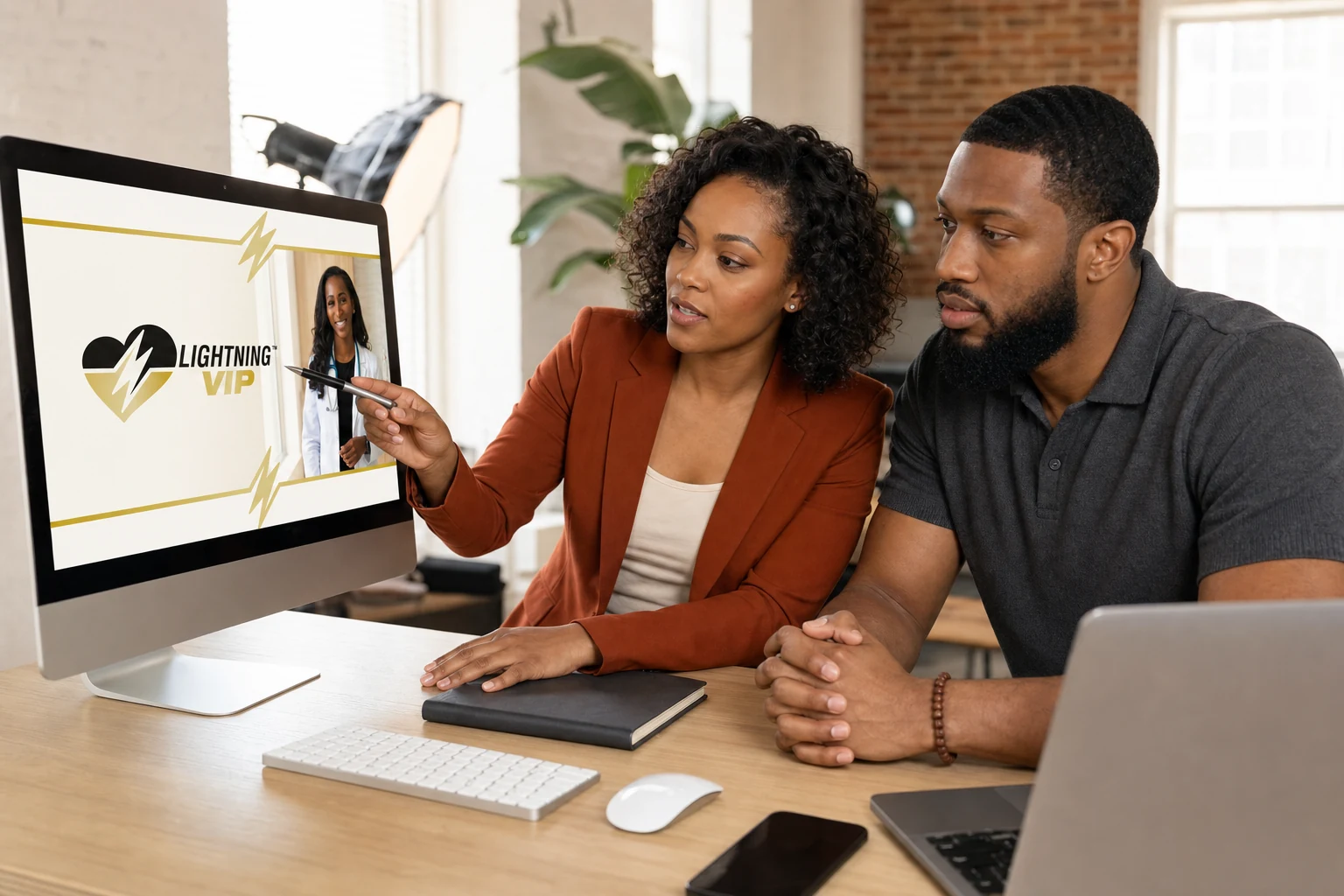 Dante Bland and a paid media strategist reviewing a Lightning VIP campaign
