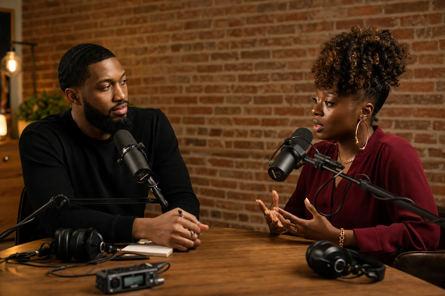 Linda Orji recording a professionally produced podcast