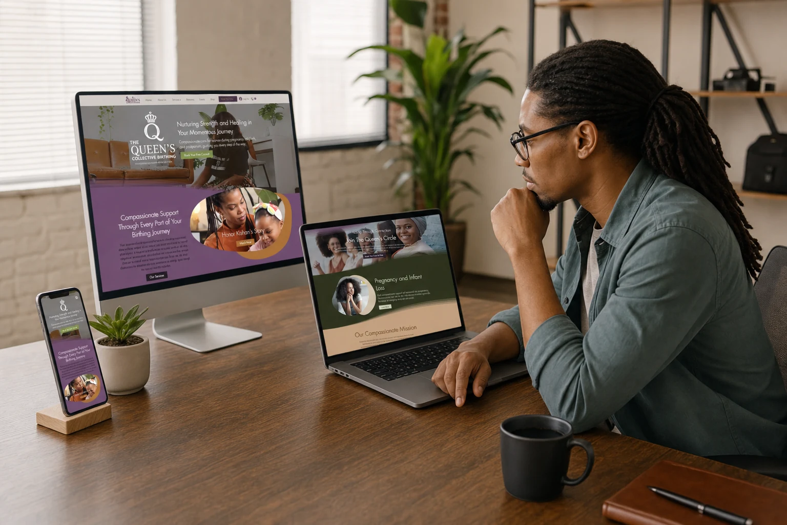 Dante Bland strategist aligning Queen’s Collective Birthing marketing across devices