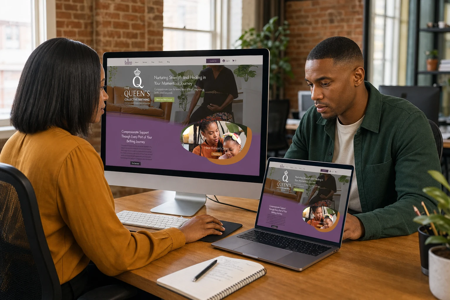 Dante Bland web designer reviewing the Queen’s Collective Birthing website